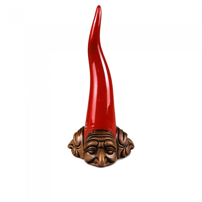 Red Lucky-charm Horn representing three Pulcinella's masks h 25