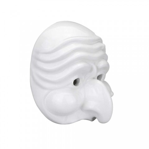 Maschera di Pulcinella in Terracotta Media Bianca